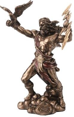 Veronese Design 4.33 inches Height Polyresin Zeus Greek God of the Sky Holding Thunderbolt with Eagle Bronze Finish Figurine