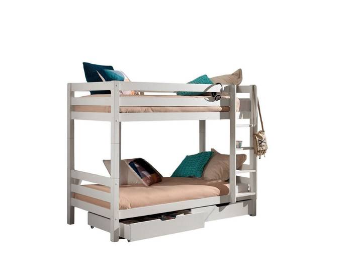 58 aufm Kessel Bettgestell Etagenbett + Schubladen Karolina 210x105x161 Hochbett Massivholz Weiß (inkl. Versand, Lieferung bis Verwendungsstelle), Liegefläche 2x 90x200, Absturzschutz, Bettschublade, Rolllattenrost