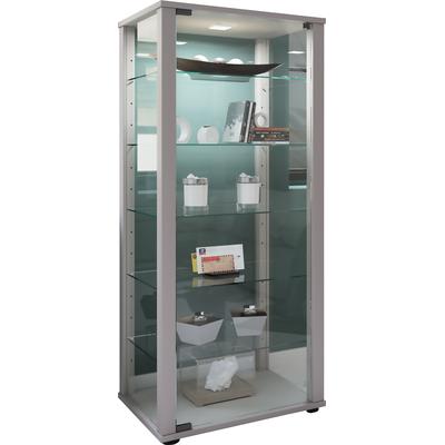 Standvitrine VCM "Holz Glas Stand Vitrine Sammelvitrine Kavisa L", silber, B:50cm T:38cm, Obermaterial: 100% Holz Wood., Schränke, Standvitrine