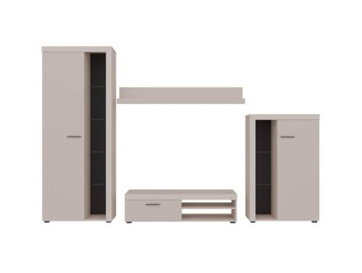 Margaret Hadas24 Roxana 290x190x39cm Wohnwand Moderne Wohnwand mit Vitrinen, TV-Lowboard und praktischen Stauraumlösungen, sandbeige