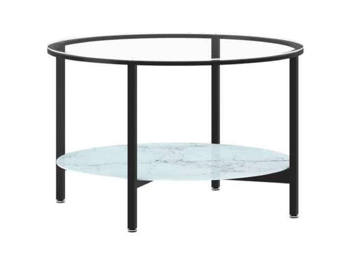 Favemtsl Beistelltisch Rund Schwarz Weiße Marmor-Optik 70 cm Hartglas Runder Couchtisch mit zweiter Ablage für Wohnzimmer und Büro. Stabile Metallbeine treffen auf elegante Glasplatte.