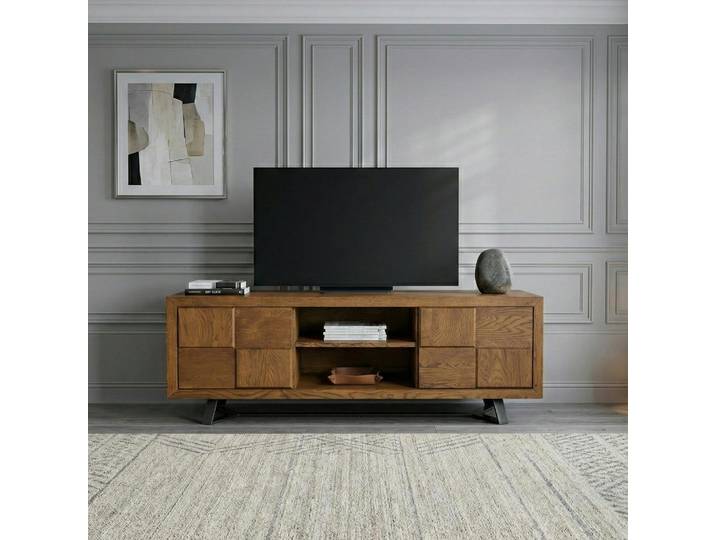Meuble tv bois motif damier 150 cm OKA