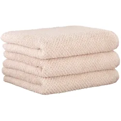 CAWÖ Handtuch, 3er Pack - Pure, Walkfrottier, Struktur-Design, Baumwolle, einfarbig Puder / 50x100cm