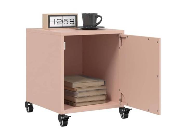 HEFZGDB Nachttische 2 STK. Rosa 36x39x43,5 cm Stahl mit Stauraum und Rollen für einfaches Umstellen, stilvolles Design und praktischer Griff, kaltgewalzter Stahl für Stabilität