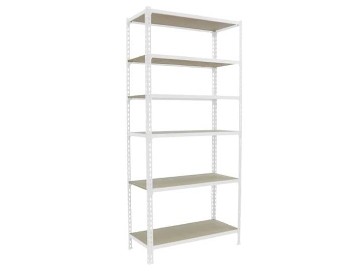 Simonrack Schwerlastregal, Lagerregal, 250x120x40 cm, Metallregal, Kellerregal, Biegestelle 200 kg, 6 Holzfachböden, Weiss/Holz - Maderclick