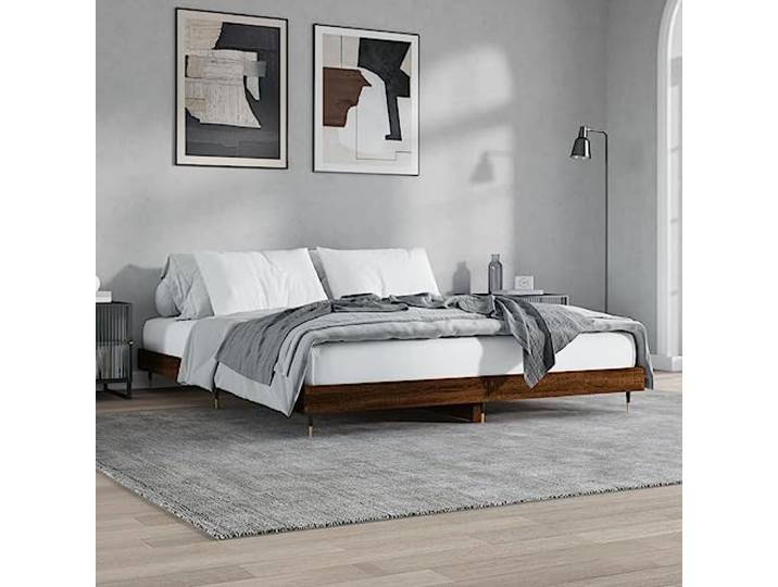 Holzwerkstoff Metallbeine Stabilität Lattenrost 120x200 cm Braun Bettgestell ohne Matratze 120x200 Braun Eiche Holzwerkstoff mit Metallbeinen Stabil Stauraum Lattenrost Schlafzimmer Möbel