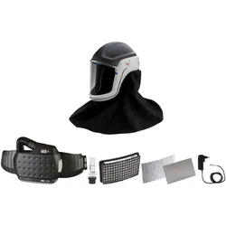3M Speedglas Versaflo Schutzhelm M406 mit strapazierfähiger Hals- und Schulterabdeckung mit Adflo Gebläse-Atemschutz mit Luftschlauch QRS, Adapter, Luftmengenmesser, Vorfilter, Funkensperre, Partikelfilter, Lithium-Ionen-Akku und Ladegerät