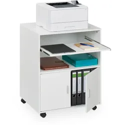 Relaxdays Rollcontainer mit Tastaturauszug Weiß,Silber