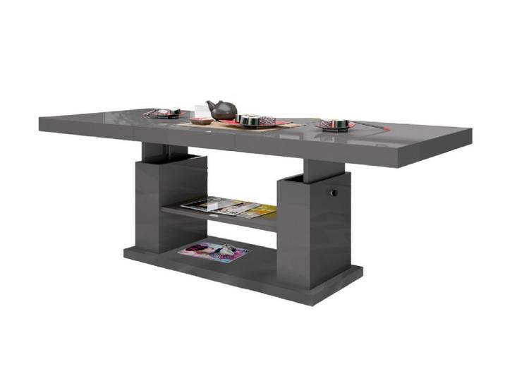 designimpex Couchtisch Design HN-777 Grau / Anthrazit Hochglanz höhenverstellbar ausziehbar
