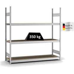 PROREGAL Weitspannregal Stecksystem T-Profil | HxBxT 200x200x50cm | 3 Ebenen | Spanplatten-Fachboden | Fachlast 350kg | Verzinkt | Lagerregal