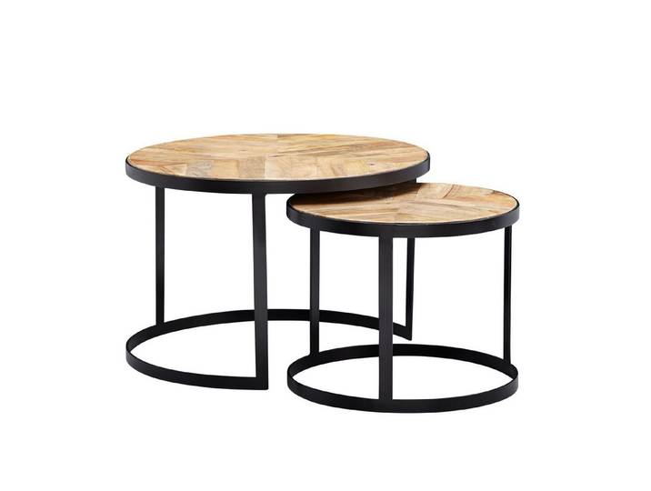 furnicato Satztisch Beistelltisch-Set 60/44 cm Braun (1-St), Platzsparend verschiebbarer Couchtisch-Satz aus Handarbeit