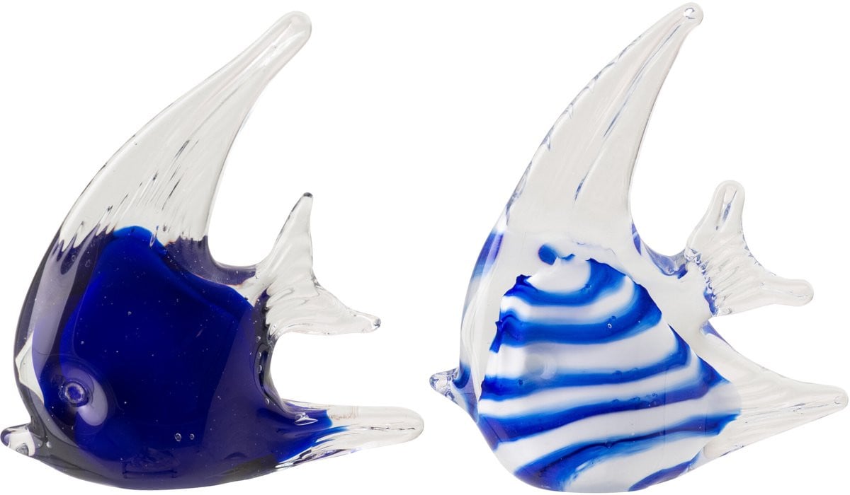 J-Line Set van 2 Glas Papiergewicht Vis Gestreept Blauw Small