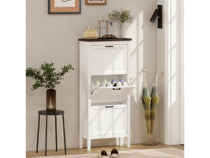 HOMCOM Armoire à Chaussures 18 Paires 3 Tiroirs Blanc Étroit
