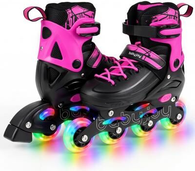 Costway 4-Size Adjustable Light-Up Inline Skates for Toddlers Ages 5-7-Pink