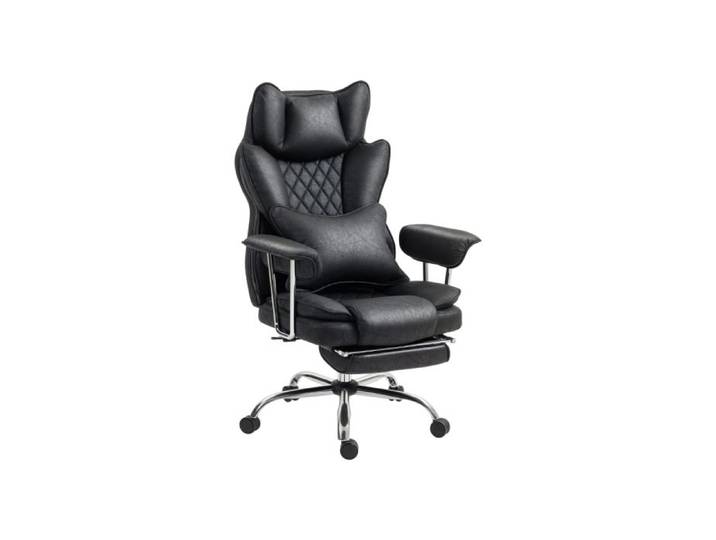 Leathaire Reclining Office Chair with Lumbar Support Pillow - Black