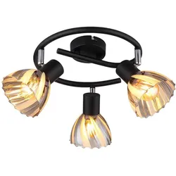 Deckenlampe Deckenleuchte Wohnzimmerlampe Spotrondell Esszimmer 3 flammig, Metall Glas schwarz, 3x E14 Fassungen, DxH 46x19 cm