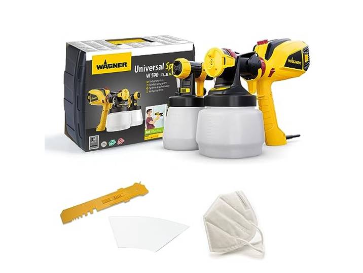 WAGNER Farbsprühsystem W 590 FLEXiO für Wand- und Latexfarben, Lacke & Lasuren im Innen- & Außenbereich, 15 m²-6 min, Behälter 1300 ml/800 ml, 630 W