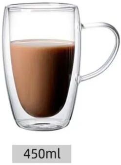 Uplift Essentials Double Wall Insulated Glass Cup For Coffee And Drinks 450ml With Handle