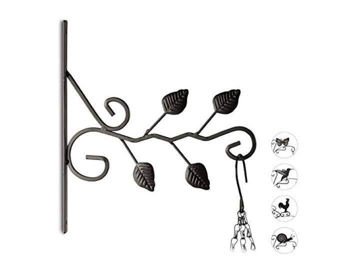 Relaxdays Crochet Mural pour Plantes Feuilles suspensions Pot de Fleurs en métal décoration de Jardin HxlxP 30 x 28 x 2 cm\, Noir