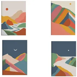 POSTER Set mit 4 bunten Motiven Nacht und Tag, Berge A4 Rahmenlos
