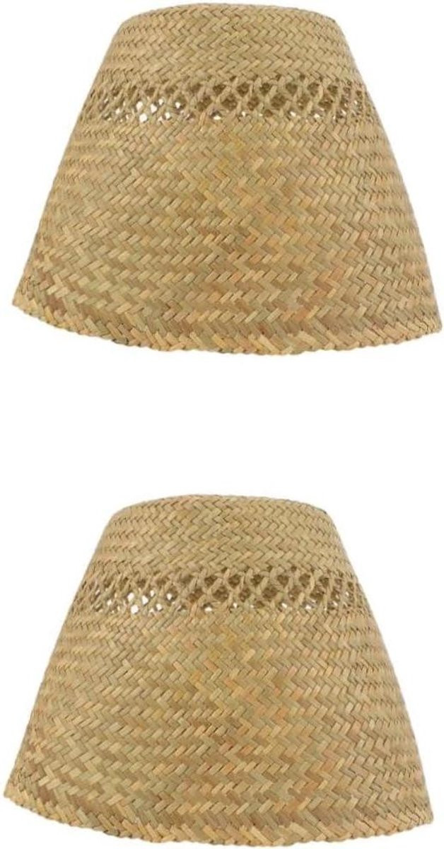 Beige handgeweven rotan lampenkap van riet met een diameter van 25 cm