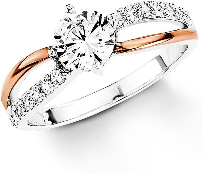Silberring AMOR "Schmuck Geschenk, Fingerring Verlobung" Gr. 52, rosa (roségoldfarben, silber, 925), Fingerringe, Damen, 52, Silber 925 (Sterlingsilber), 5mm, Silberring, mit Zirkonia (synth.)