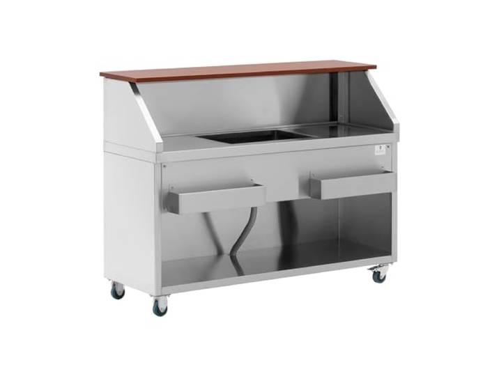 Royal Catering Cocktailbar mit Eisbehälter Flaschenhalter Becken mit Ablauf und 150 cm Anrichte in Holzoptik Cocktailtheke Cocktail-Theke Barschrank Bar-Zubehör Cocktail-Zubehör Barwagen Theke Bar