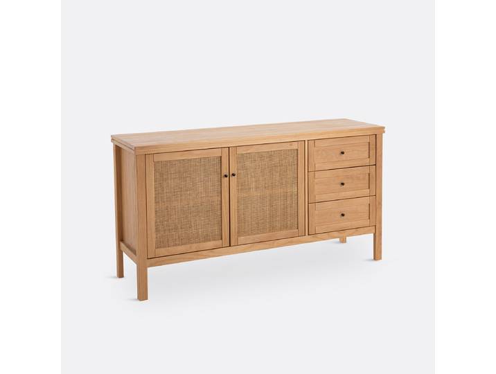 LA REDOUTE Buffet pin massif et cannage, 2 portes, 3 tiroirs, GABIN Beige