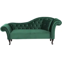 CHAISELONGUE Samtstoff dunkelgrün rechtsseitig Lattes