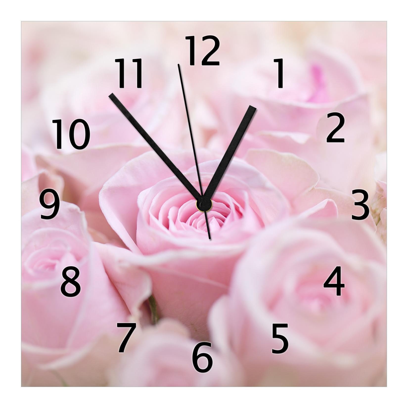 Wallario Uhr 30 x 30 cm, schwarze Zeiger Rosafarbene Rosenblüten im Strauß