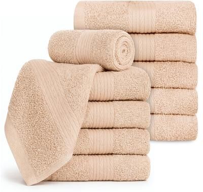 Ample Decor Luxurious Cotton Soft Washcloths 12X12 Inch - 10 Pcs