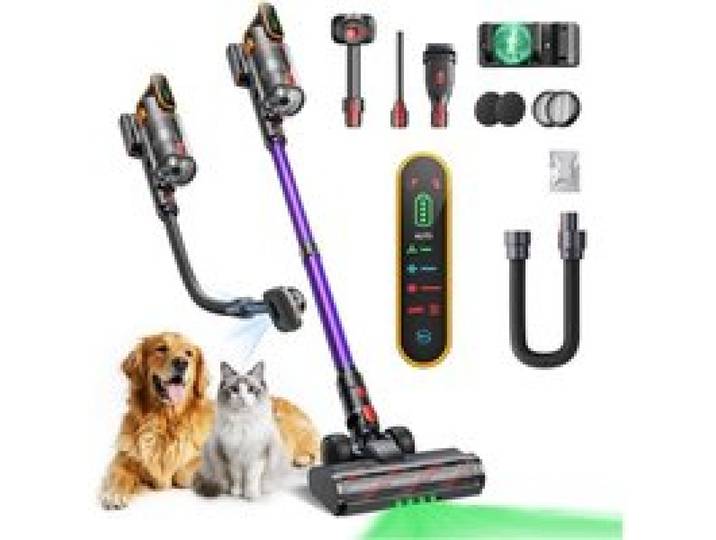 Aspirateur Balai Sans Fil 650W/55KPa/70Min Brosse Animaux Tuyau Recharge Murale Mode Auto Parfumé Tapis Sols