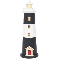 Metall-Leuchtturm dunkelblau-weiß – mit LED-Beleuchtung 45 cm