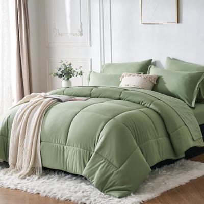 On Spot Shop 7 Piece Bed In A Bag Comforter Set, Stylish Solid Geometry Comforter And Sheet,Pillowcase Set, Ideal Gift green full