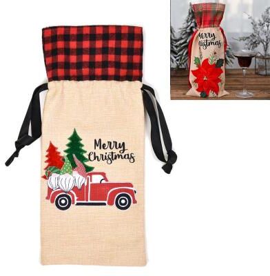 Inspired Deals Festive Christmas Wine Bottle Cover With Imitation Linen Holiday Gift Bag Design tree