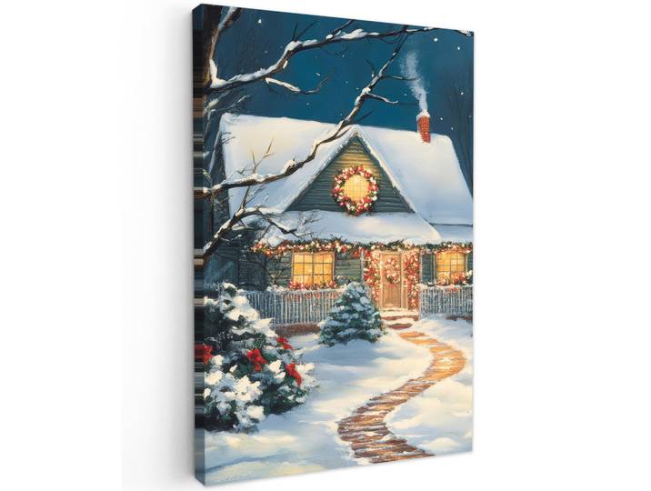 MuchoWow Leinwandbild - Weihnachten - Weihnachtsbaum - Winter - Zuhause - Schnee - 60x90 - Kunstdruck, Smaragdgrün, Textil, Kiefer, Abstrakt, Rechteckig, 60x90 cm, gerahmt, Bilder & Rahmen, Bilder, Wandbilder