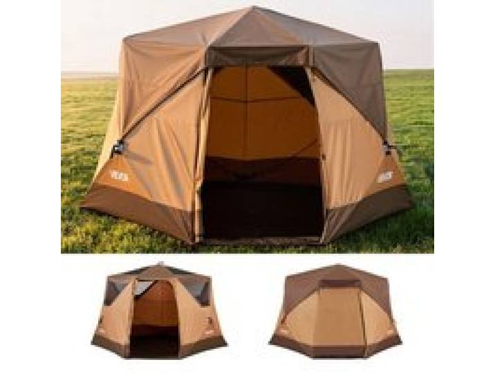 VEVOR Campingtent voor 6 personen, pop-up tent met regenhoes en gaasramen, snel op te zetten in 60 seconden, draagbare tent met draagtas voor gezinskamperen en wandelen, 330x213x204 cm