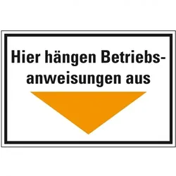 Schild I Hinweisschild Hier hängen Betriebsanweisungen aus, Pfeil gelb, Kunststoff, 300x200mm