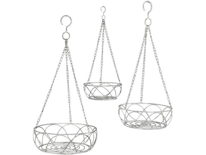 Hängekorb AMBIENTE HAUS Eisen Hängerregal 3er Set in Weiss/Braun , braun (weiß, braun), B:30cm H:10cm T:30cm, Eisen, Aufbewahrungsboxen, Hängekorb