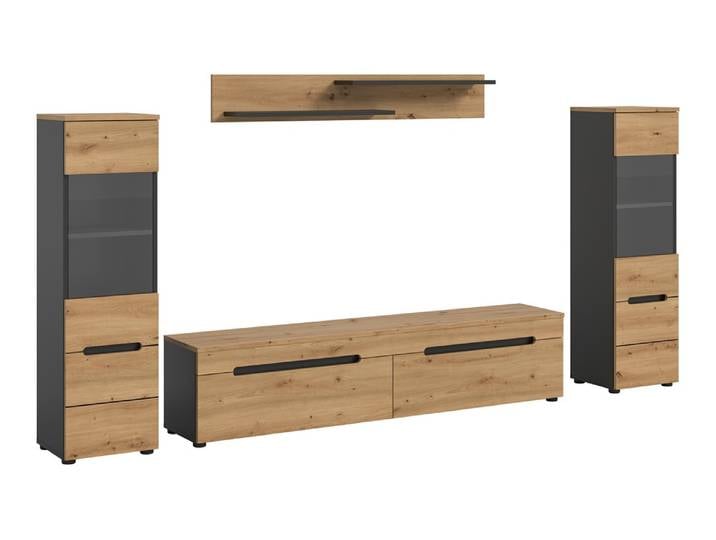 Wohnwand Anbauwand Canu , 3-teilig , Artisan / Basalt Grau , LED Beleuchtung