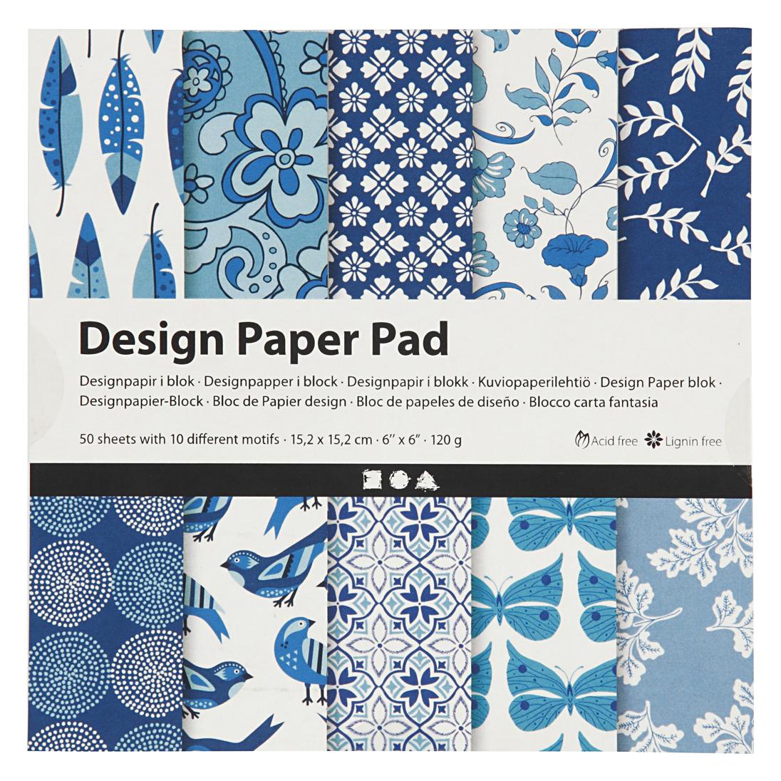 Creativ Company Designpapierblock Blau, 50 Blatt (120 g/m², 1x) (5712854305273)