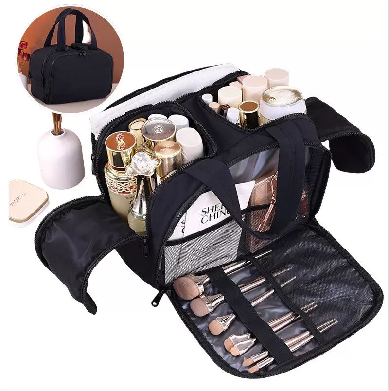 INF Multifunktionale Make-up Tasche mit großem Fassungsvermögen für Reise-Organizer Schwarz