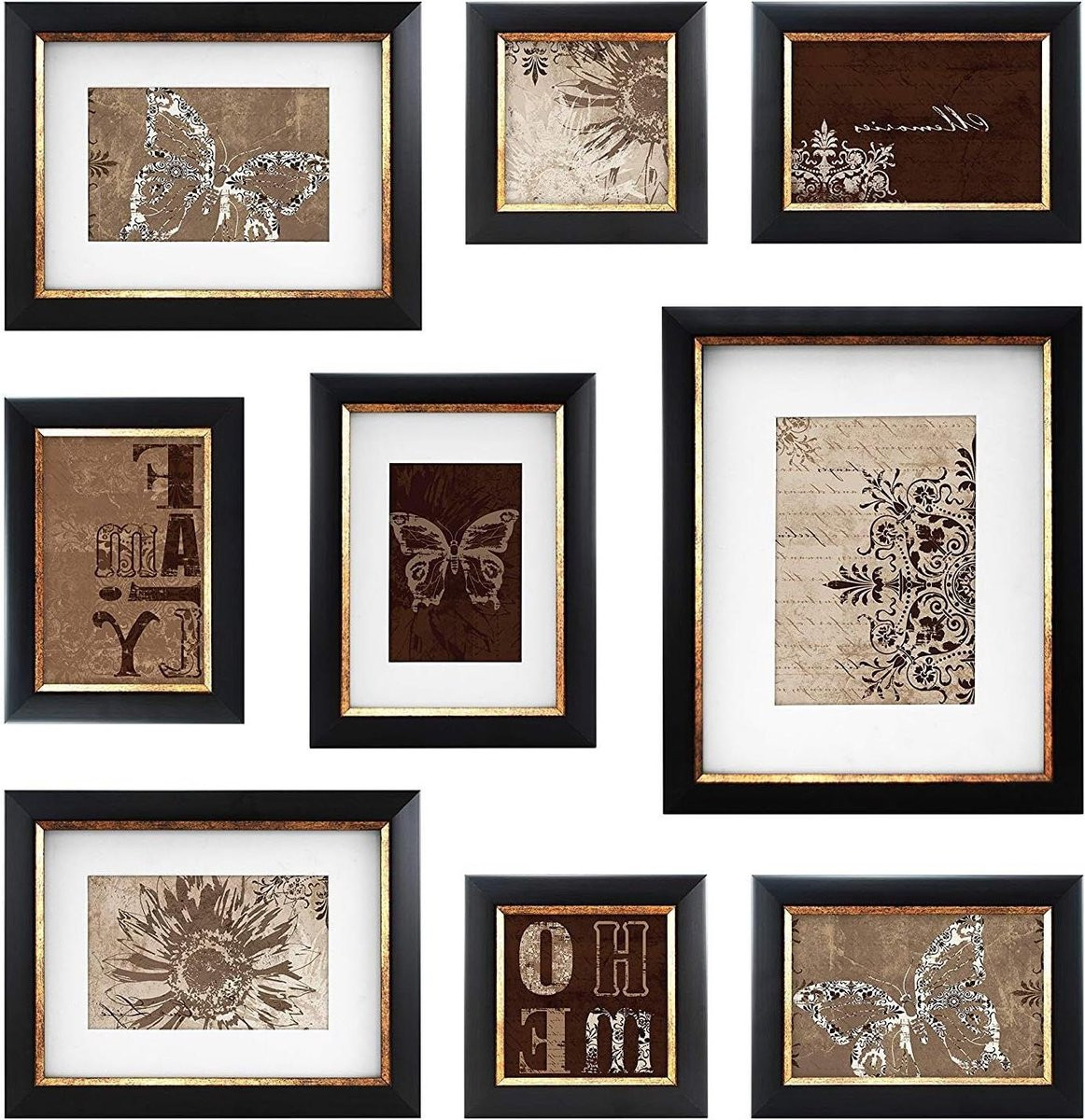 Fotolijst Set met Ezel - Wanddecoratie Fotohouder - 9 Stuks - Brons