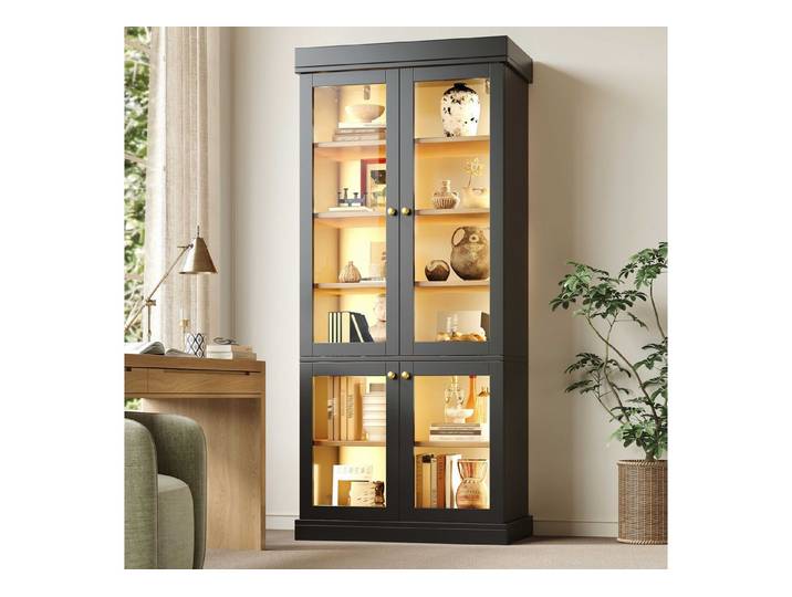 BlingBin Glasvitrine Standhochschrank (1-St., durchdachter Innenaufteilung und Kippschutz) mit integrierter LED-Stimmungsbeleuchtung