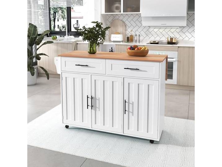 Ropilly Kücheninsel Küchenwagen Servierwagen Sideboard Küche Rollwagen mit Klappbare Arbeitsplatte Holzmaserung