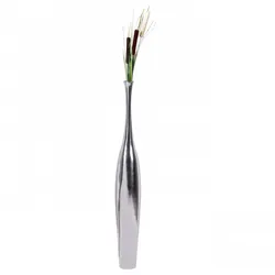 Elegante Aluminium Blumenvase - 100 cm, Silber, Zeitloses Design, Handgefertigt. 13x13x100 cm | Kadima Design
