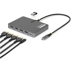 StarTech USB-C To Quad HDMI Adapter Adapter 4k 60hz HDMI (USB-C, 1 Port), Dockingstation + USB Hub, Grau