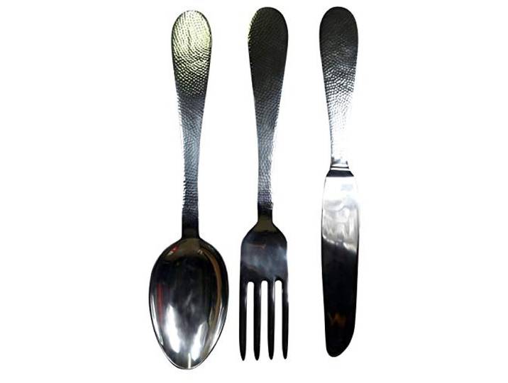 MichaelNoll Dekobesteck Besteck Wand Silber Aluminium zum Aufhängen Metall - Deko Dekoration Wanddekoration Löffel, Gabel, Messer - Wanddeko für Wohnzimmer und Küche - XXL 62 cm