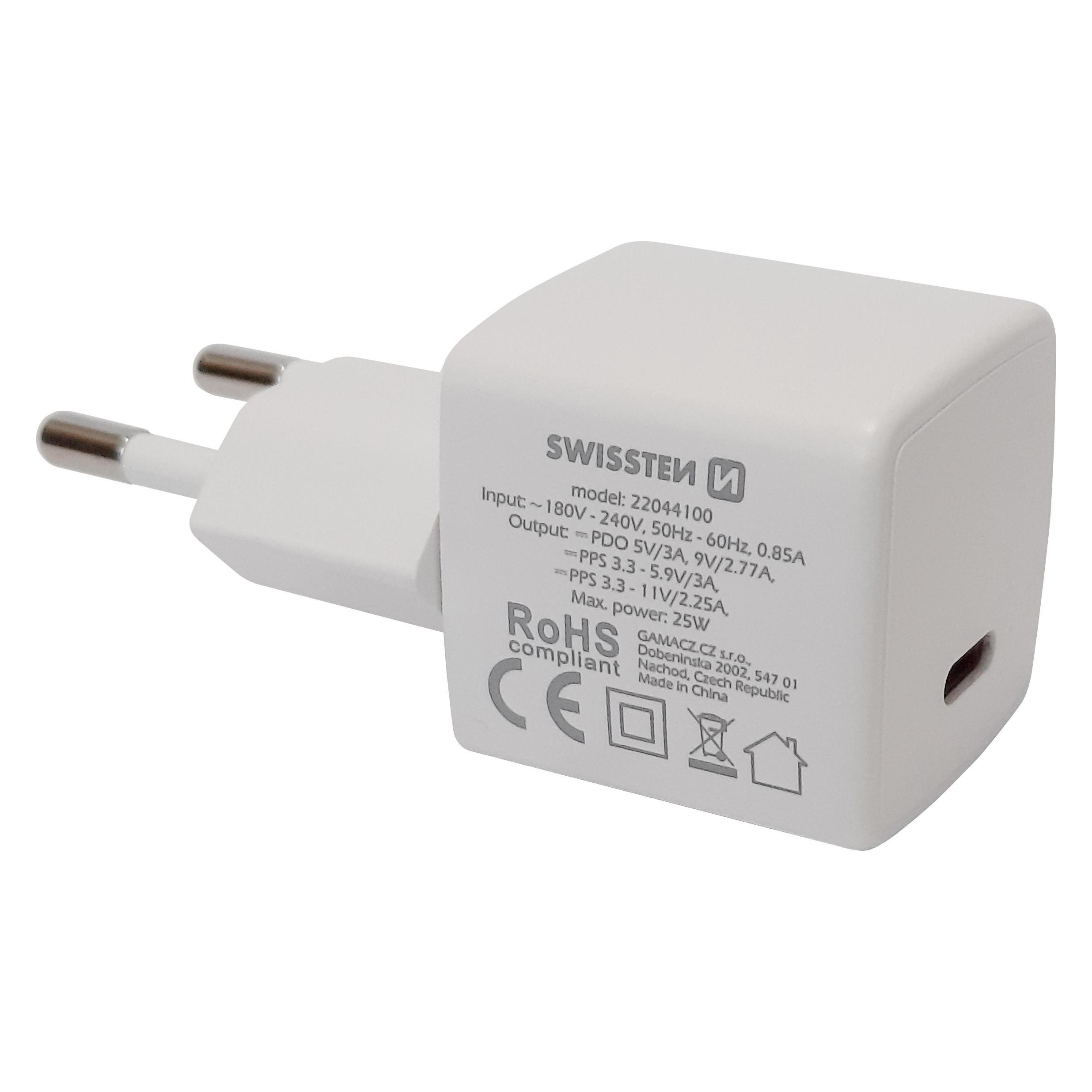 Swissten GaN Travel Charger USB-C 25W Power Delivery (25 W) (8595217476585)