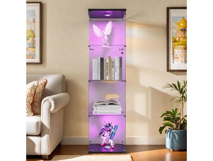 Vitrine en verre Meuble vitrine à 4 étagères 1 porte avec serrure Vitrine collection à LED 42×36×164cm Noir